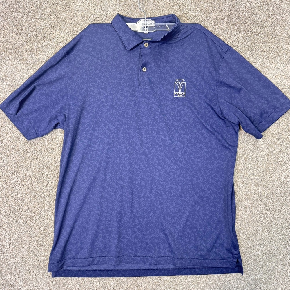 Peter Millar Polo Shirt Mens Large Blackwolf Run Golf Blue Geometric EUC